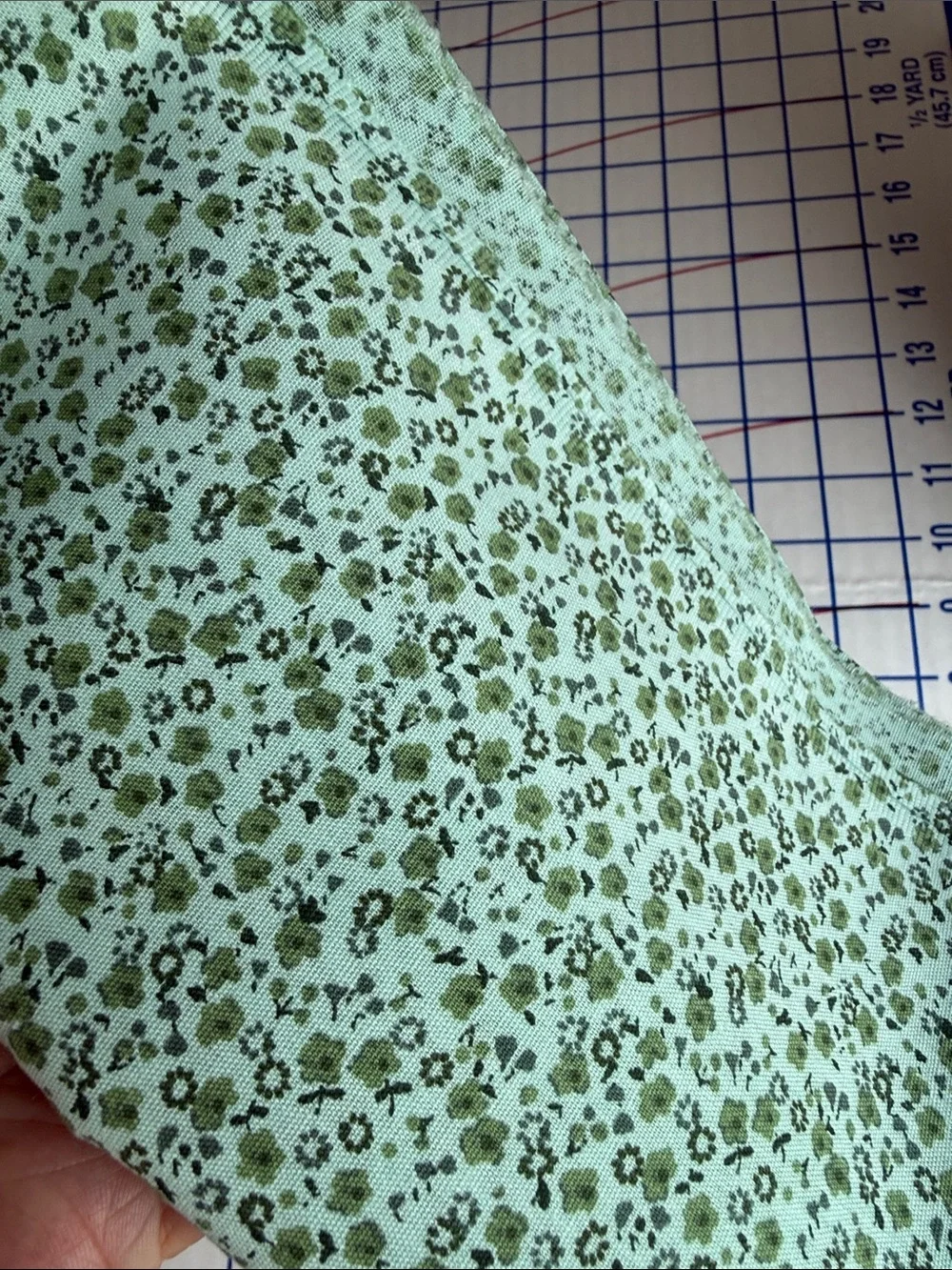 Vintage 1970s Tiny Floral Calico Fabric Mint Olive Black Cotton Blend 1 Yard